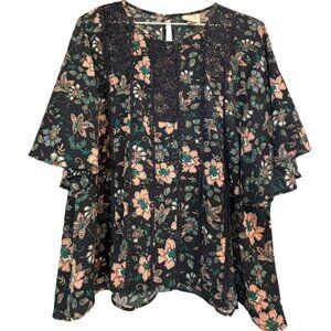 Knox Rose black floral full top with crocheted lace XL